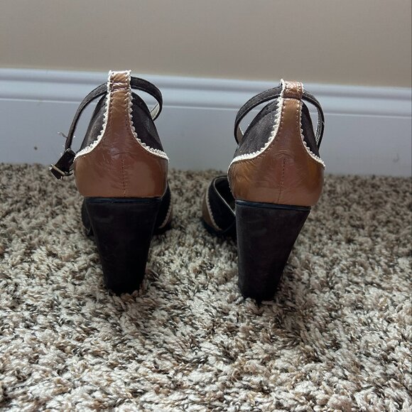 Diesel Neveau 3 3/4" Heels Pumps Size 7 Genuine Leather & Suede Brown Tan Cream - Picture 5 of 13